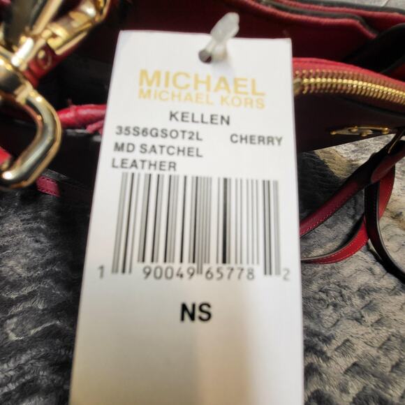 Michael Kors Kellen Satchel Bag Womens Medium Cherry Red Leather Crossbody Purse - Picture 9 of 9